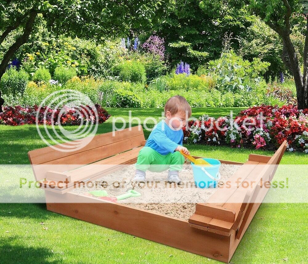 Kids Wooden Sandpit Cover Bench Seat Ball Sand Pit Childrens Sandbox