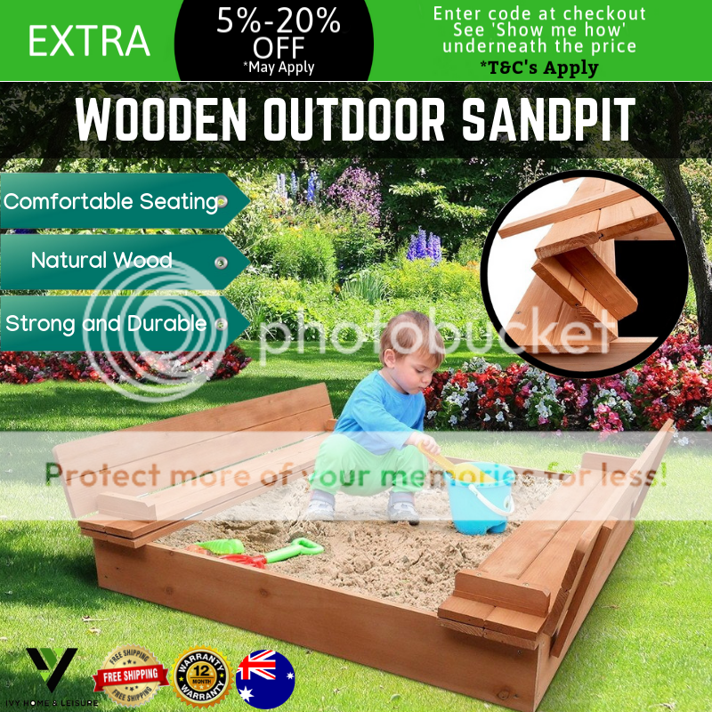 Kids Wooden Sandpit Cover Bench Seat Ball Sand Pit Childrens Sandbox